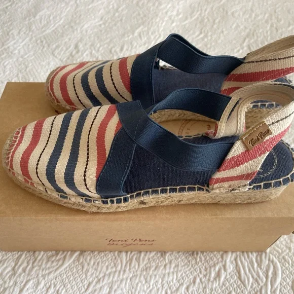 Navy and Red Striped Espadrilles - Picture 2 of 4